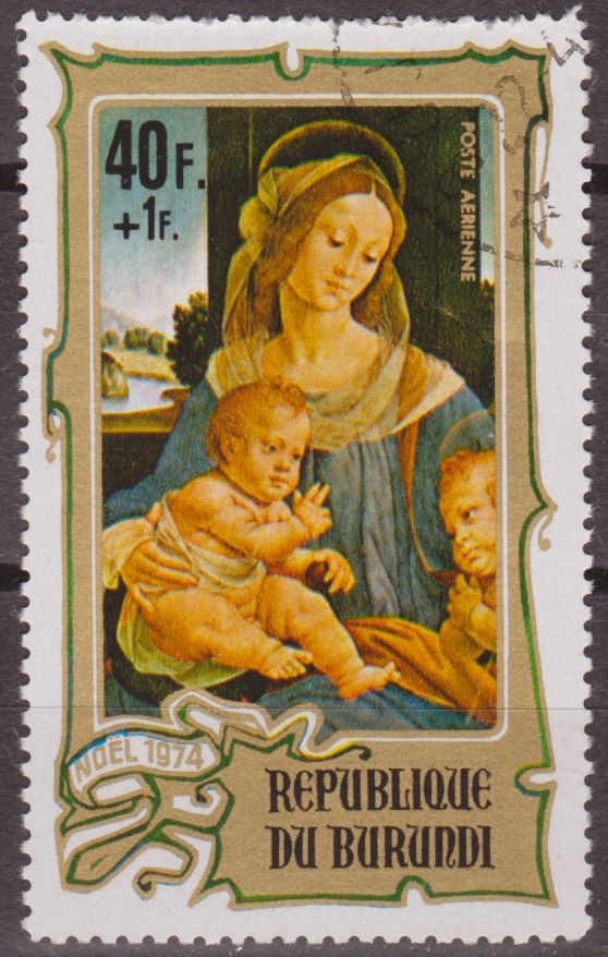 Burundi 1974 Scott CB34 Sello * Christmas Madonna & Child de Hans Memling 40+1F Correo Aereo Preobliteré Matasello de Favor